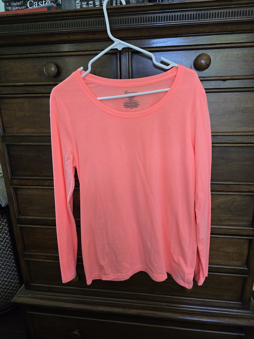 No Boundaries Neon Coral Long-Sleeve Scoop Neck Top